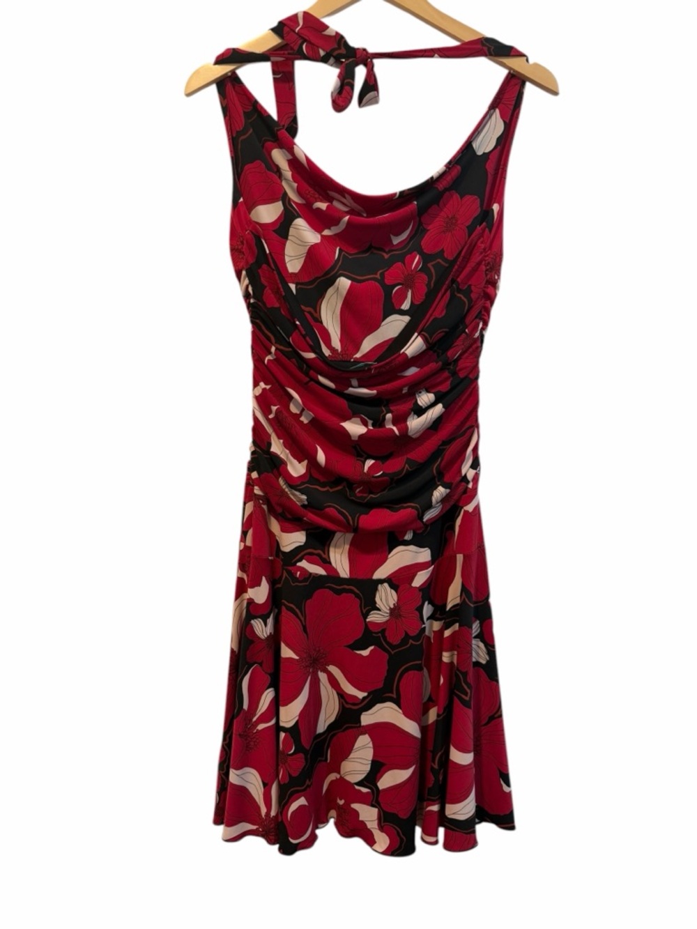 Red Floral Halter Midi Dress Size Large